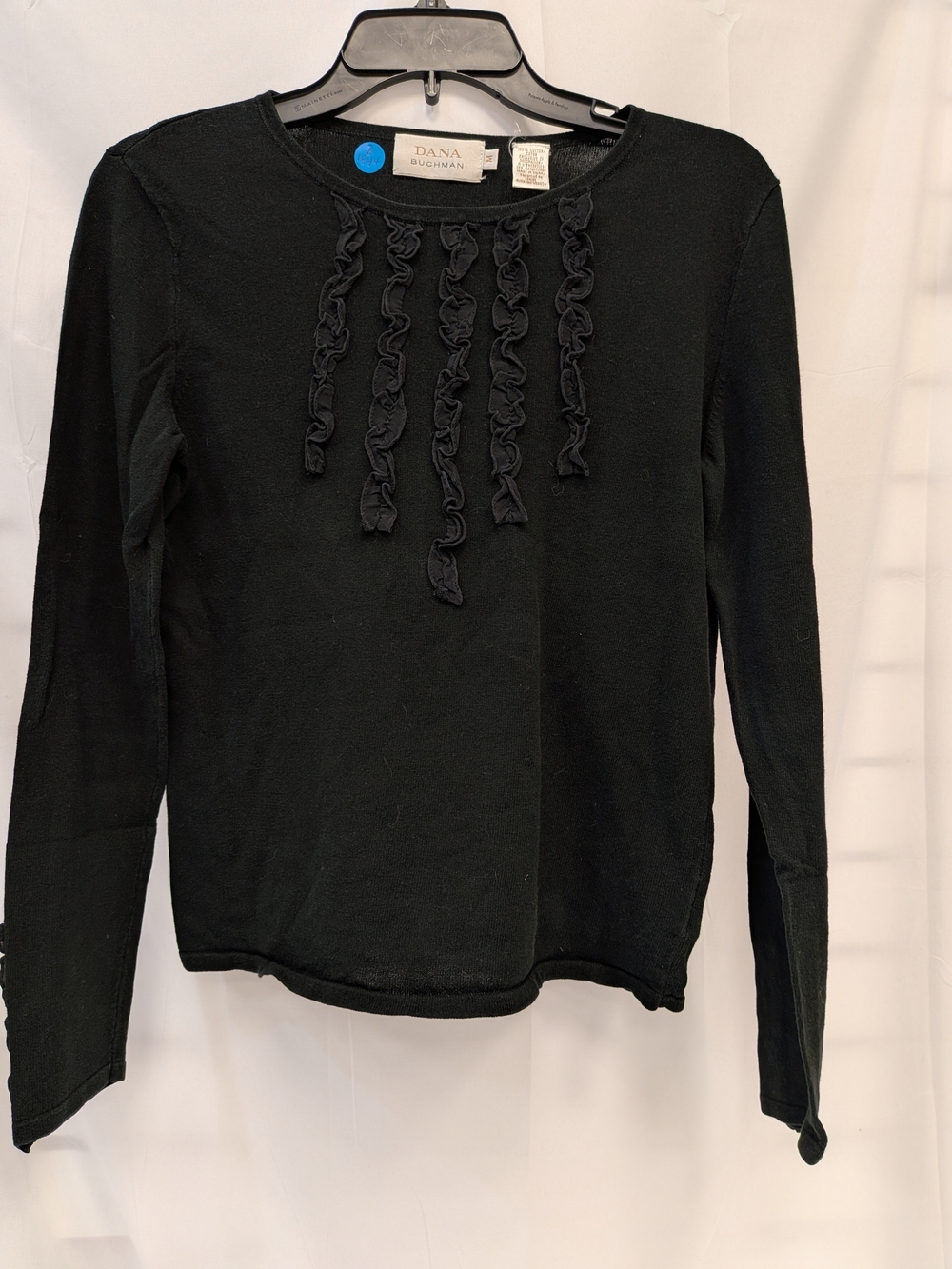 Dana Buchman Black Long Sleeve Ruffle-Pleat Front Top